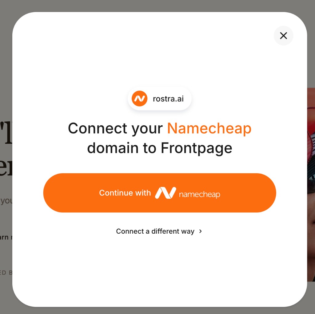 Connect window with a Continue with button for the detected domain provider and a Connect a different way link