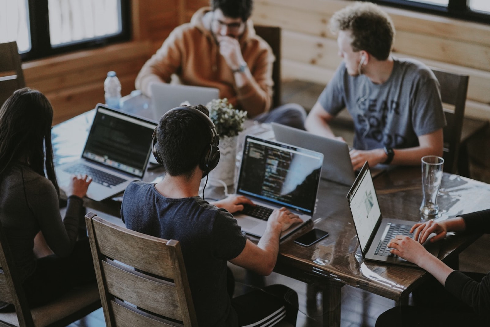 A team working together at a shared table.